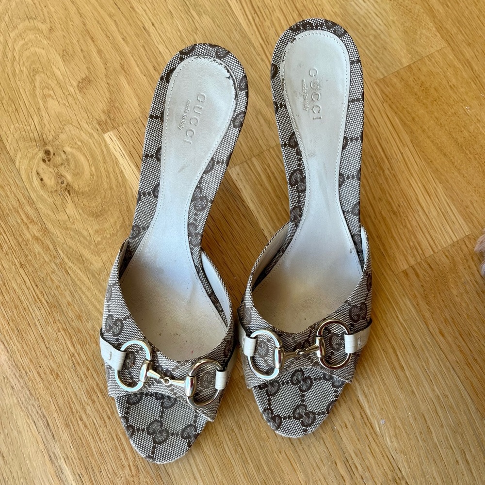 Gucci Canvas Monogram GG Horsebit Slide Sandals